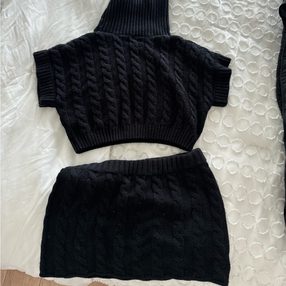 Black edikted two piece sweater mini skirt set